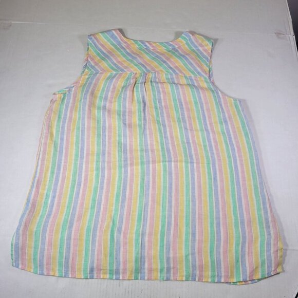 Talbots Women Pastel Multi-Color Striped Linen Sleeveless Tunic Top Size M - Picture 7 of 7